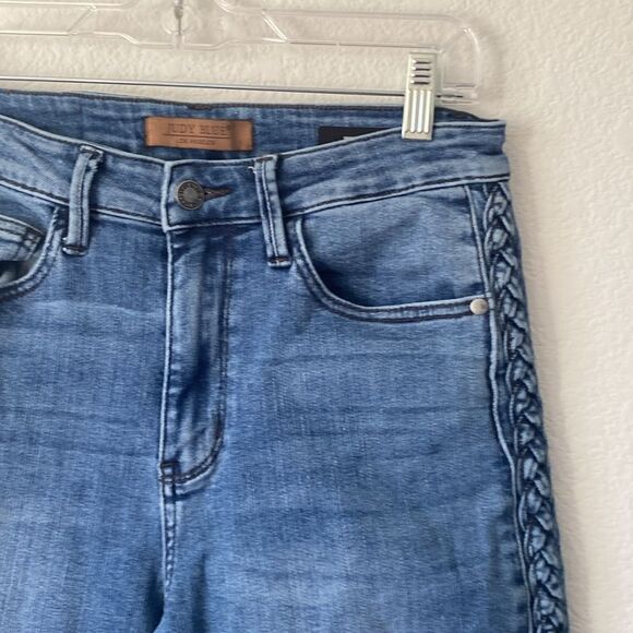 JUDY BLUE HIGH WAISTED BRAID SIDE SEAM DETAIL CROP WIDE Size 28 - Picture 5 of 7